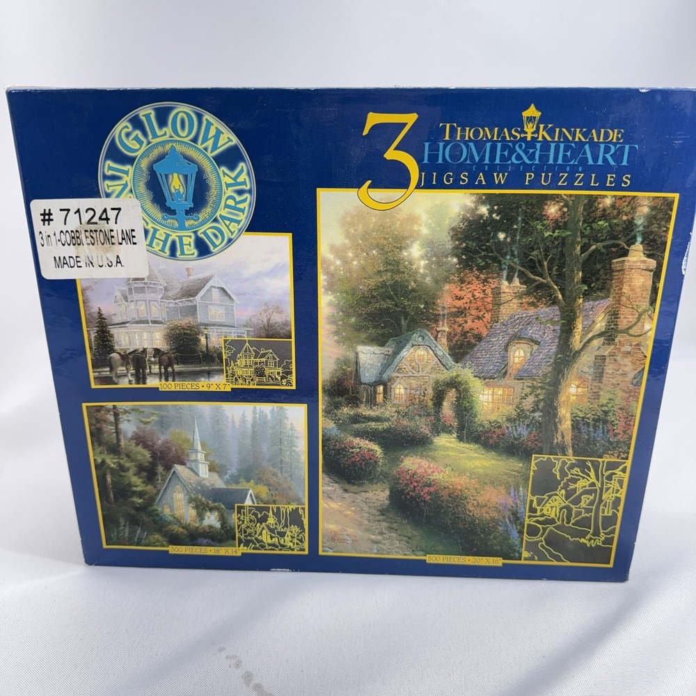 Thomas Kinkade Home & Heart 3 Puzzle Set Glow In The Dark CEACO USA‎